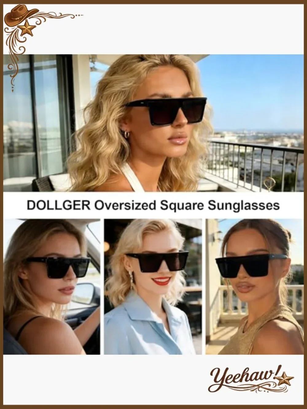 Oversized Square Sunglasses UV400 Protection Flat Top Retro Style Unisex - Picture 3 of 7